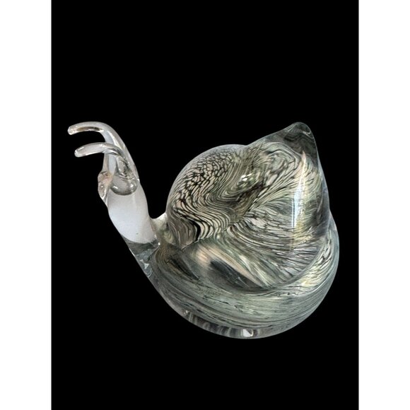 Teign Valley Glass Snail Paperweight Clear Black White Swirl Art Glass Signed - Picture 3 of 7